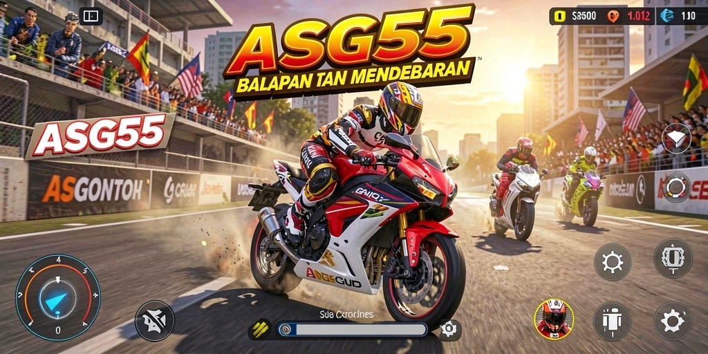 Screenshot utama ASG55 menampilkan balapan motor yang seru dan mendebarkan.