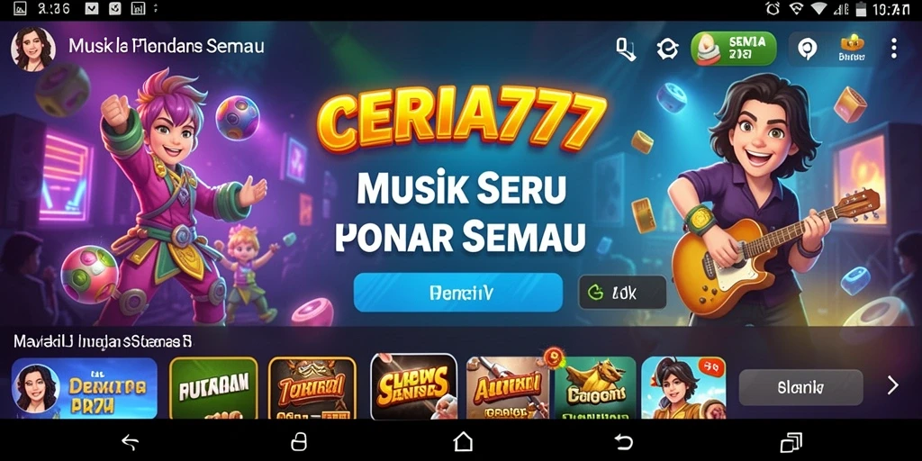 Screenshot CERIA777 menunjukkan pengguna menikmati gameplay musik yang interaktif.