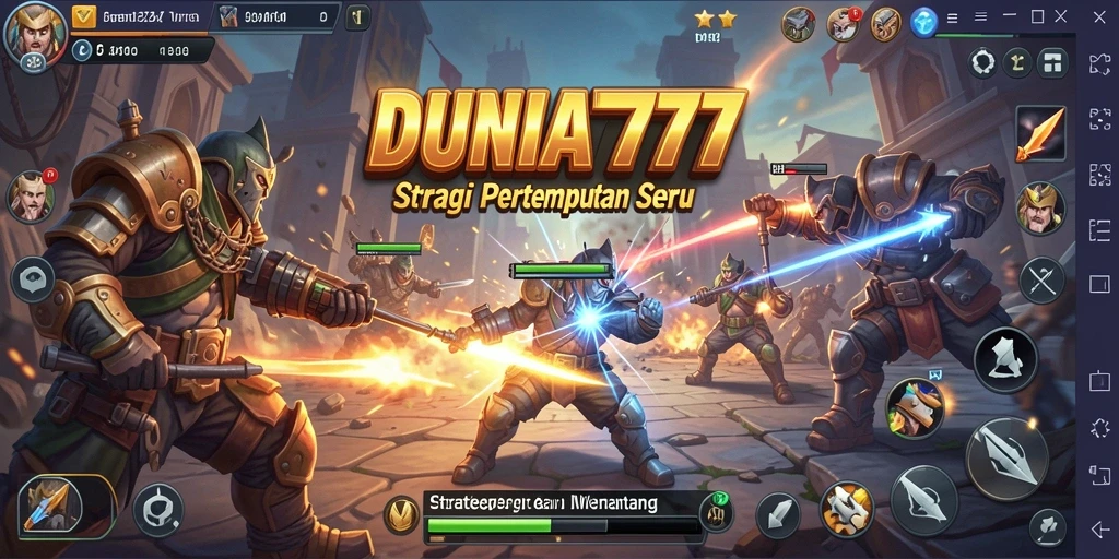 Tangkapan layar menampilkan pertempuran strategis epik di DUNIA777.