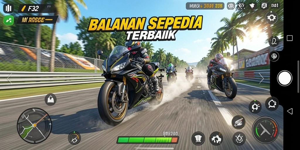 Tampilan gameplay <strong>F32</strong> dengan balapan seru di trek menantang.