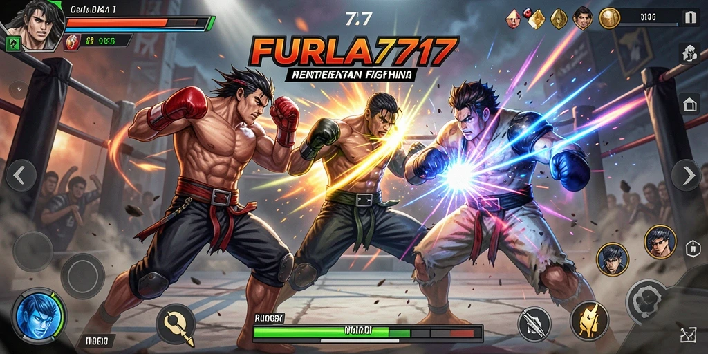 Screenshot menunjukkan pertarungan mendebarkan dengan karakter unik dan arena menarik.