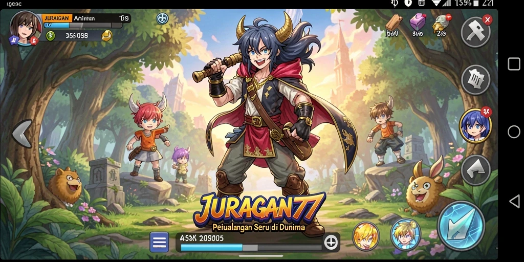 Screenshot gameplay JURAGAN77 yang penuh aksi dan karakter anime.