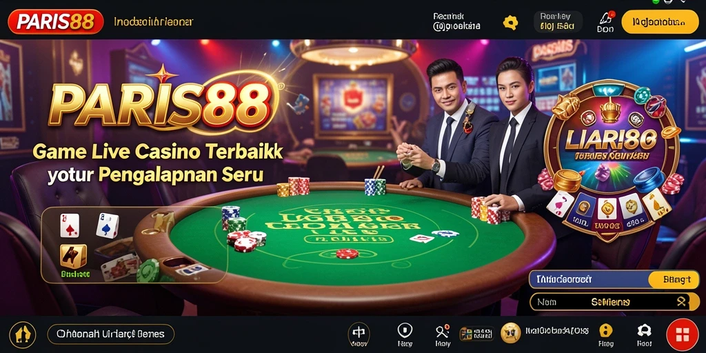 Screenshot utama PARIS88 menampilkan dealer langsung dan gameplay yang seru.