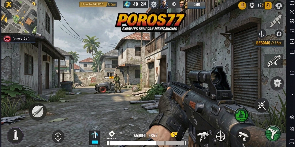Screenshot POROS77 menampilkan aksi tembak-menembak yang seru.