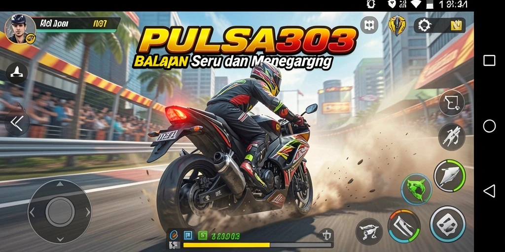 Screenshot gameplay PULSA303 menunjukkan aksi balapan motor yang mendebarkan.