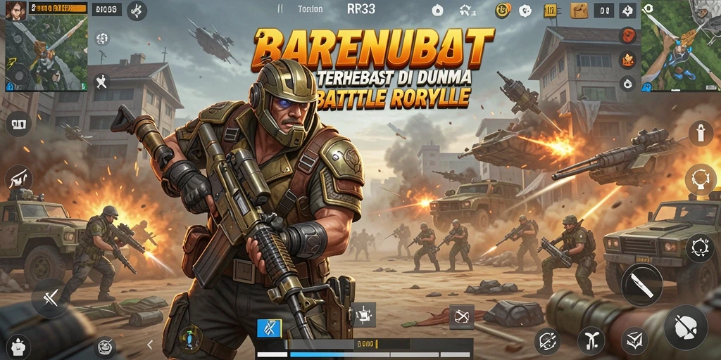Screenshot gameplay RR33 menampilkan pertempuran seru dan lokasi yang luas.