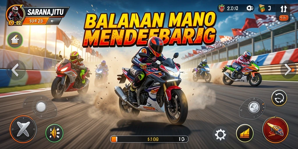 Screenshot gameplay SARANAJITU menampilkan balapan mendebarkan di lintasan yang menantang.