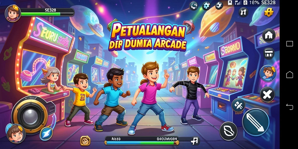 Tampilan gameplay SE328 yang seru dengan aksi arcade penuh warna.