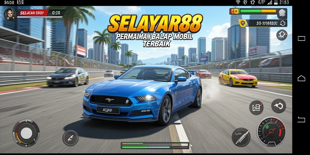 Tampilan penuh aksi dari gameplay balap mobil di SELAYAR88.