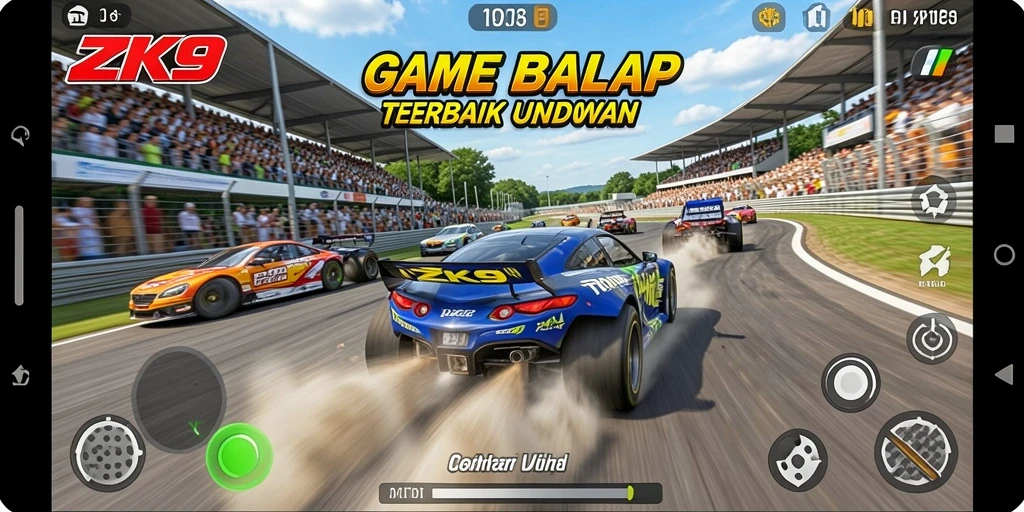 Screenshot gameplay ZK9 dengan balapan yang memikat dan penuh aksi.